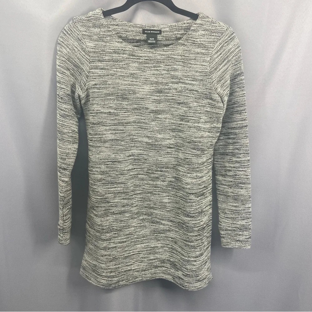 Club Monaco Split Side Grey Tweed Woven Tunic Sweater Size‎ XS